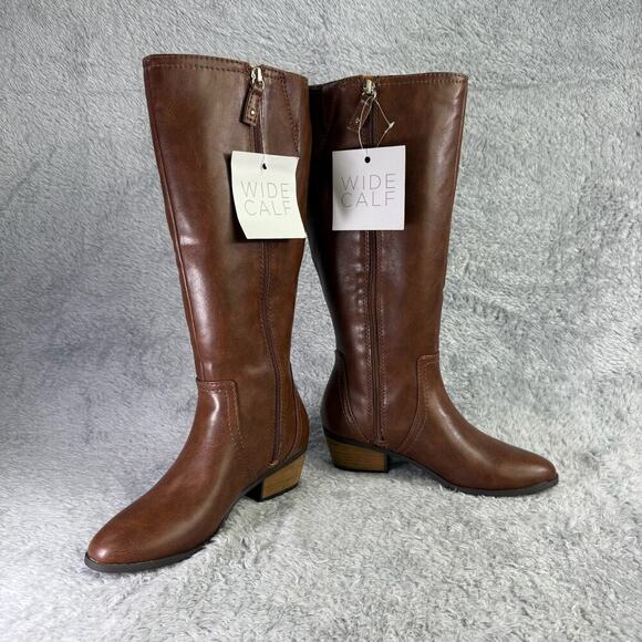 Dr. Scholls Women's Brilliance Wide-Calf Boots Manmade Almond Toe Block Heel - Picture 3 of 11